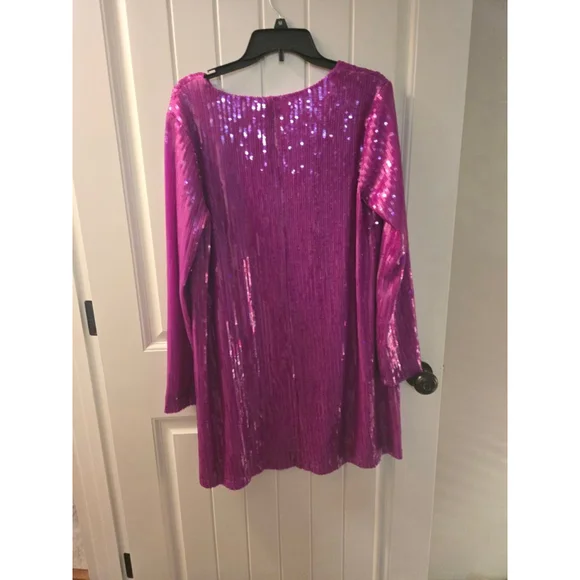Women's VENUS Fuchsia Sequin Long Sleeve Dress M - Picture 2 of 4